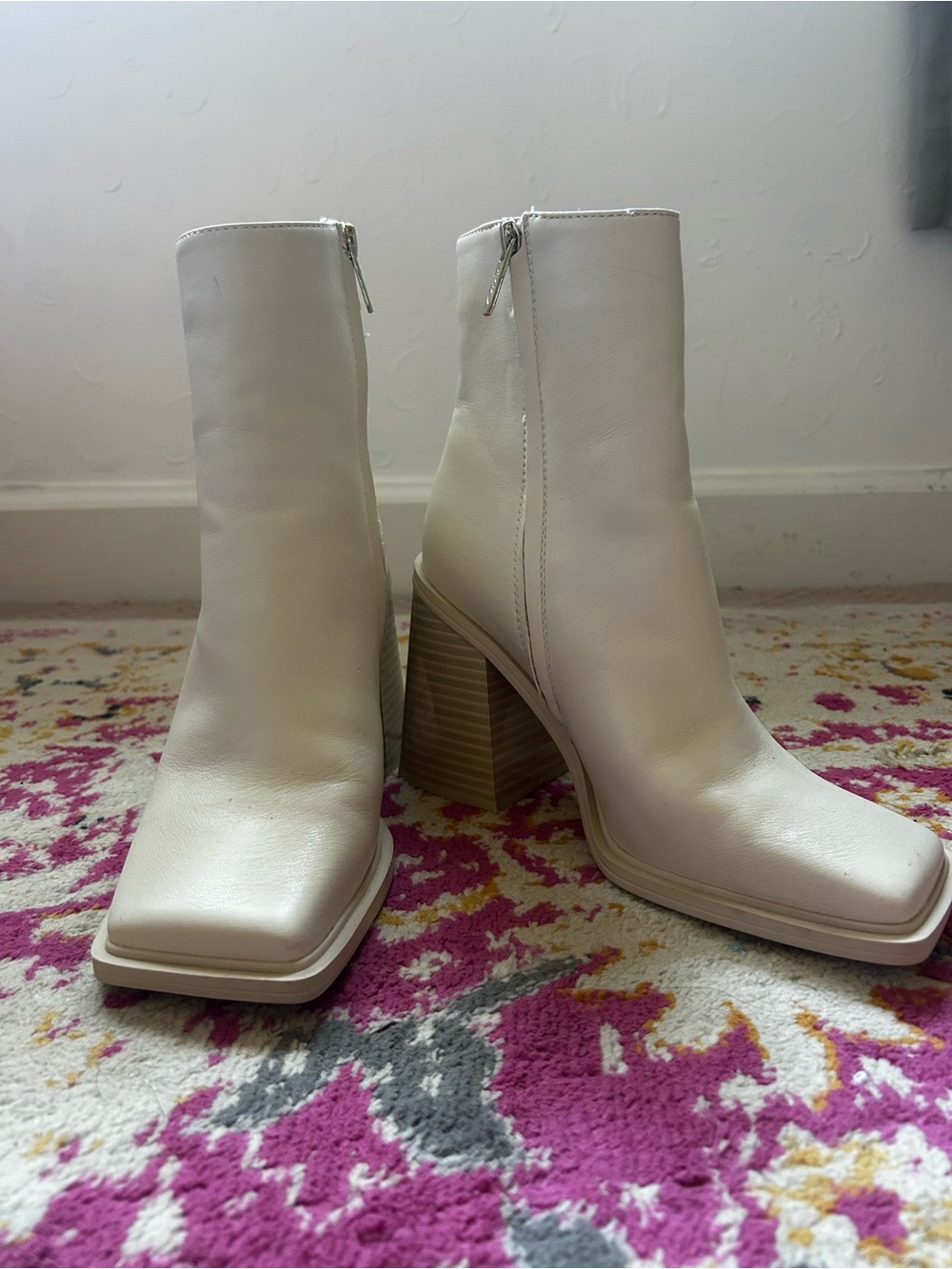 Altar'd State Cream Square-Toe Block Heel Ankle Boots